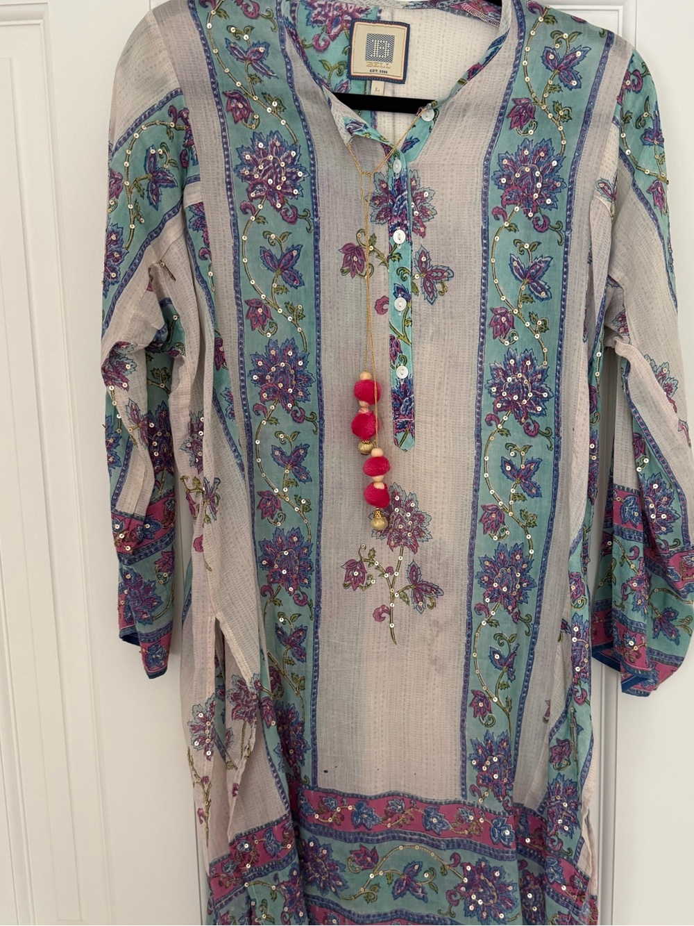 Embellished Floral Stripe Tunic with Pom Tassel by Bell